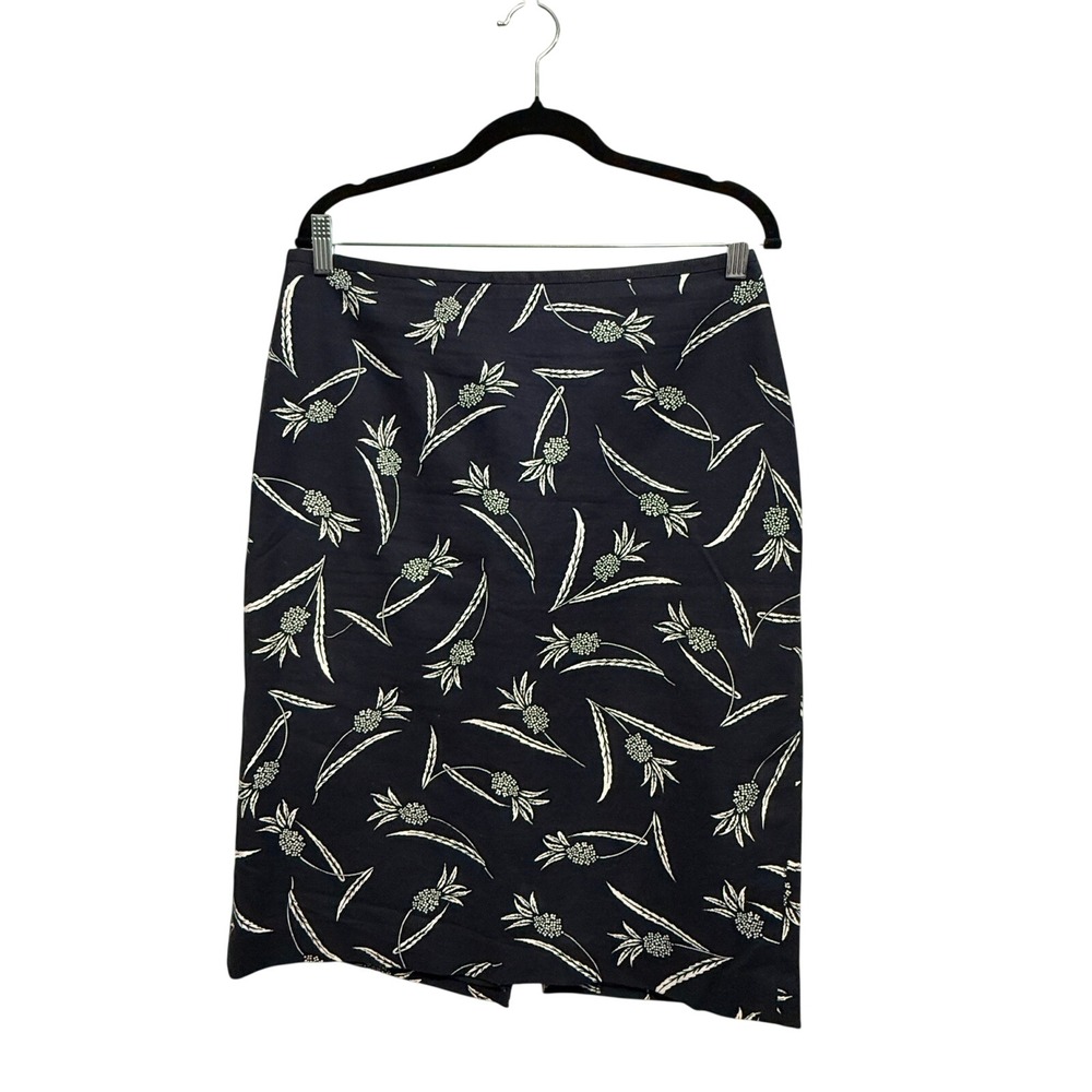 Ann Taylor Navy Blue Pineapple Floral Pencil Skirt Women's 10‎ tropical coastal